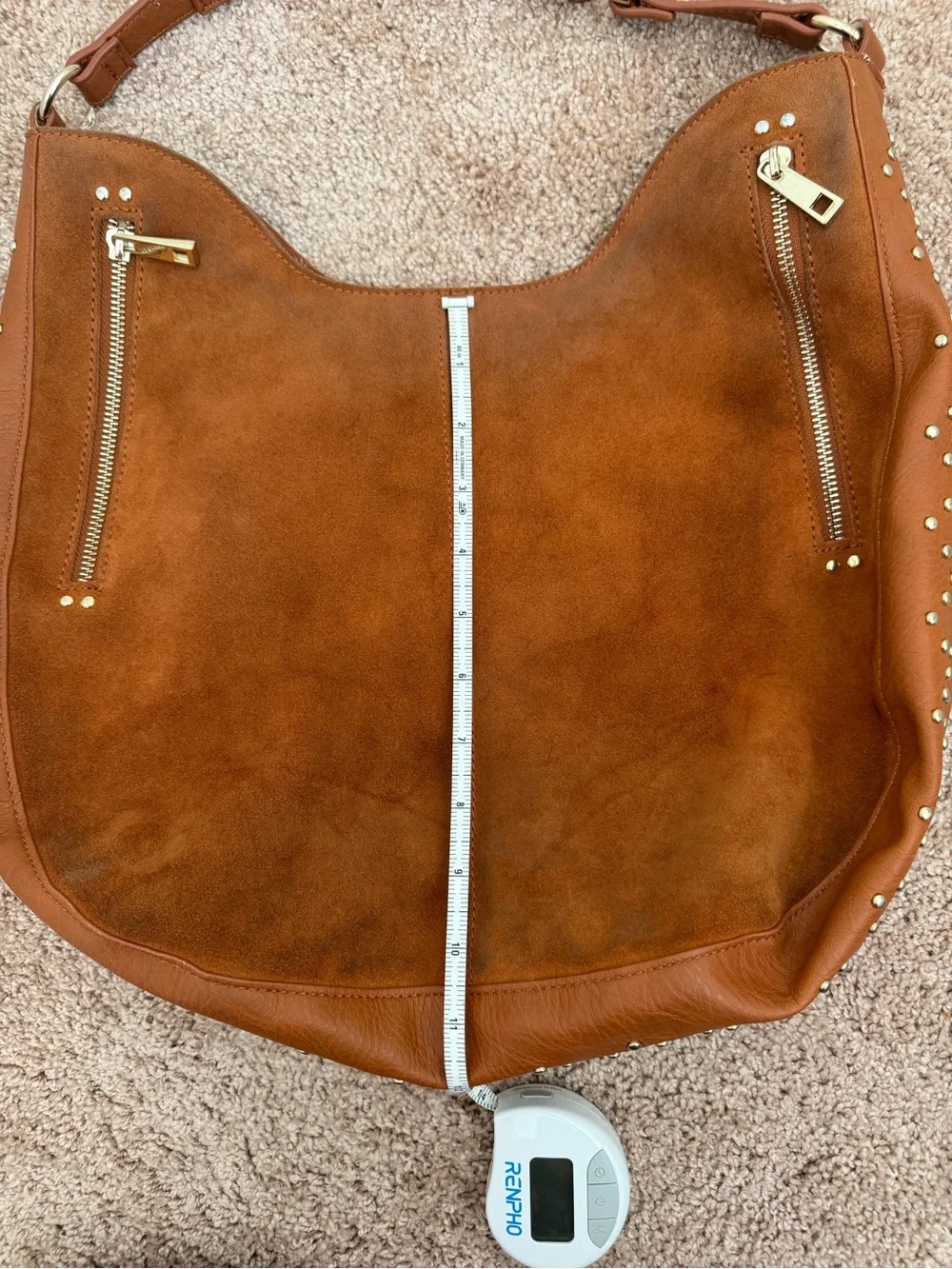 INC International Concepts Cognac Brown Suede Studded Hobo Bag